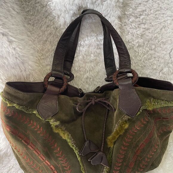 Maxx New York Hobo satchel leather suede olive green brown strap & embro… - Picture 5 of 15